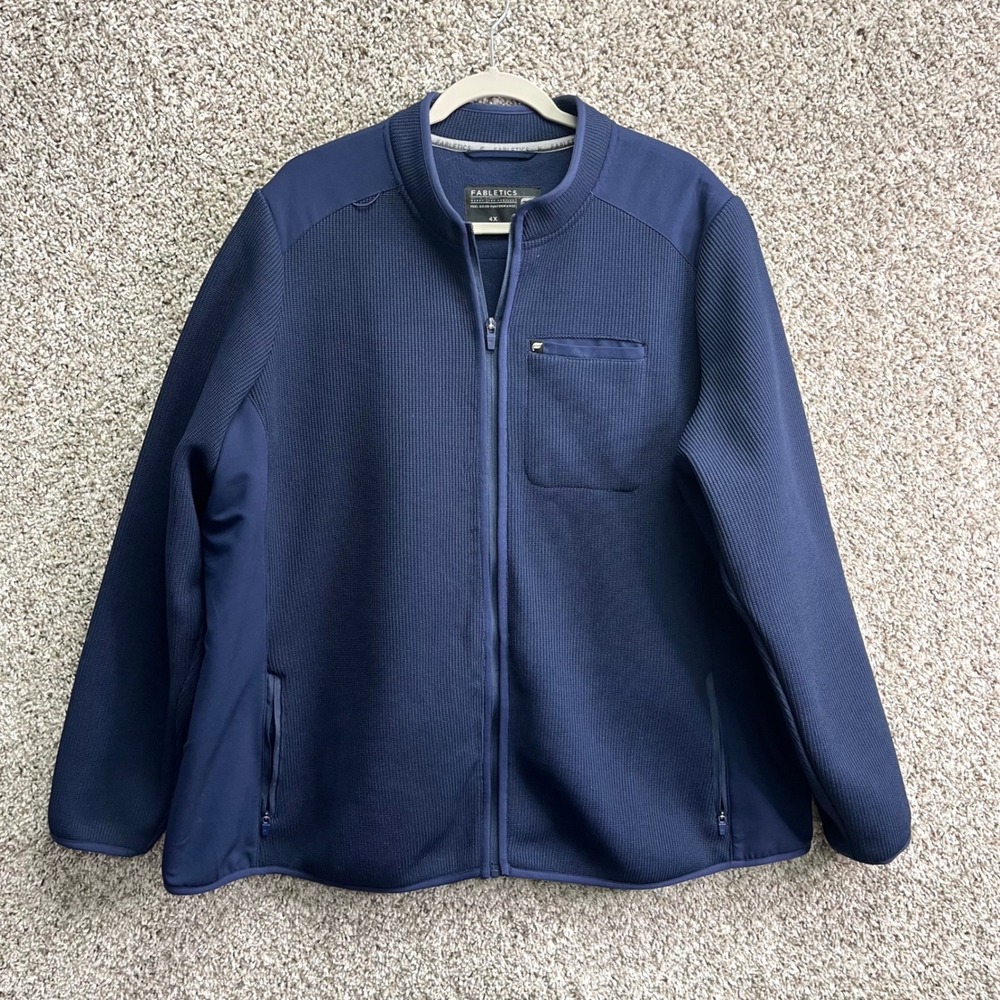 Fabletics Jacket Women's 4X Pace Knit Blue Zip Textured Performance Bomber Scrub